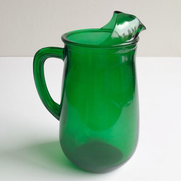 Vintage MCM Anchor Hocking Emerald Green Glass Water Pitcher 5 Cup Juice Drink - Picture 2 of 15